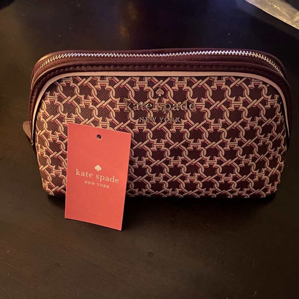 NWT Kate Spade Wine And Pink Geometric Make Up Bag